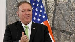 US Secretary of State Mike Pompeo (L) speaks during a joint press conference with Montenegro's Prime Minister after their meeting in Podgorica on October 4, 2019, as part of Pompeo's four-nation tour of Europe