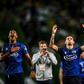 Famalicao players celebrate with fans after the club's victory over Sporting Lisbon on September 23