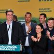 Budapest's mayor candidate of the centre left opposition party Gergely Karacsony celebrates his shock victory in the local election