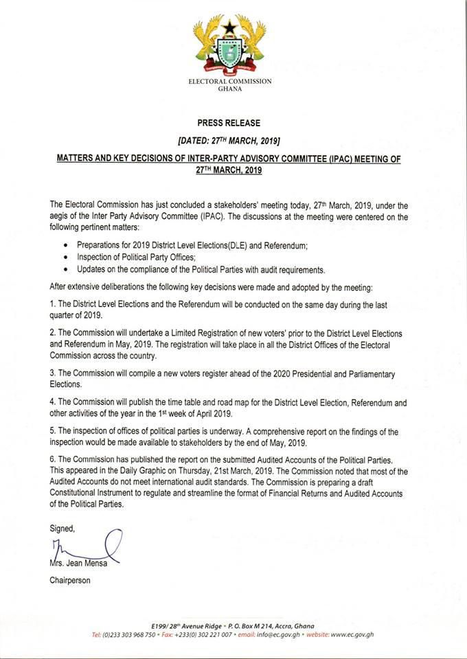 EC to compile new voters register for 2020 elections