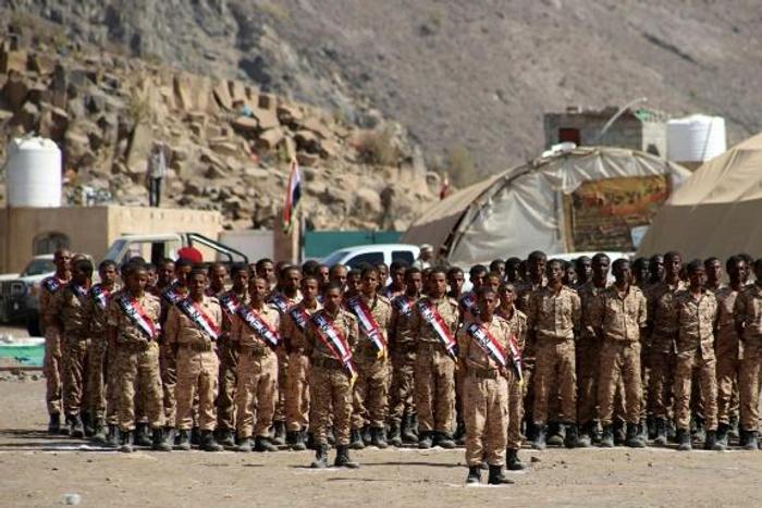 Four years of war have pitted Huthi rebels against a Saudi-led coalition which includes these Yemeni soldiers loyal to the government