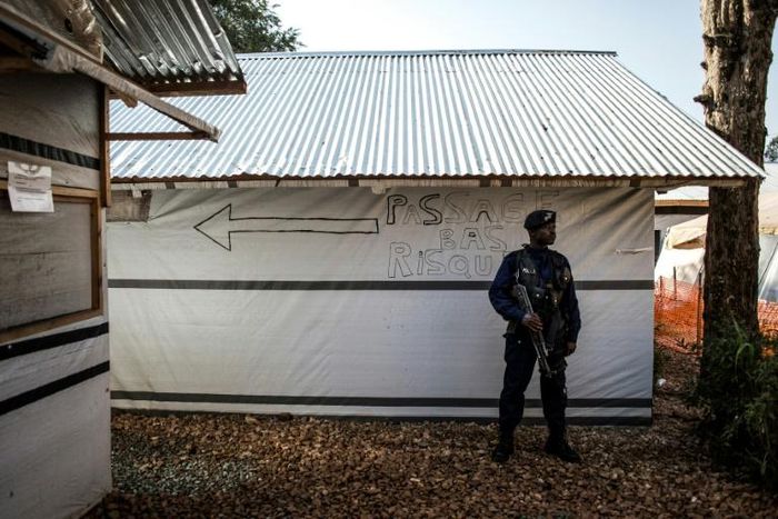 A police officer guards an Ebola treatment centre in Butembo, the epicentre of the current epidemic. Health workers are frequent targets of attacks