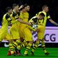 Borussia Dortmund captain Marco Reus (second from left) celebrates after their 3-2 win at Hertha Berlin on Saturday