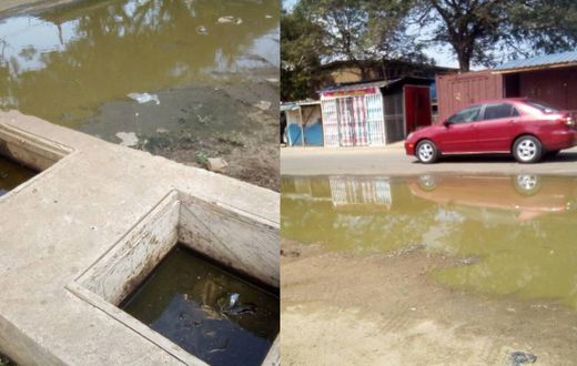 Waste water from the system seeps through the streets of Tema