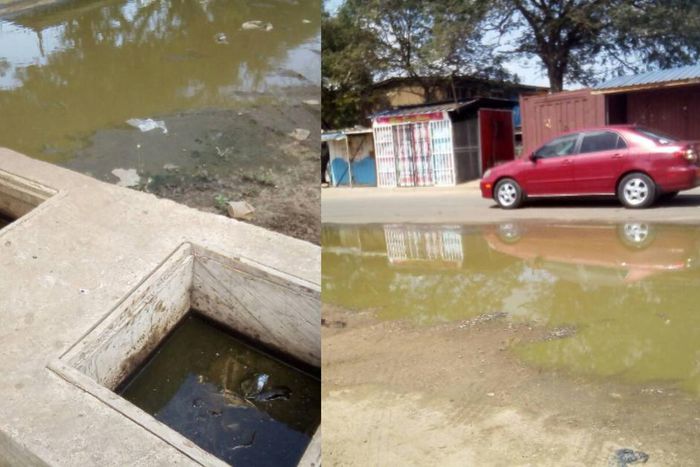 Waste water from the system seeps through the streets of Tema