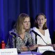 Greta Thunberg (L) and French activist Iris Duquesne (C) attend a press conference where 16 children from across the world presented their official complaint on the climate crisis to the United Nations