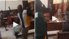Alleged accused person chases judge with a long stick after pronouncing him guilty (video)