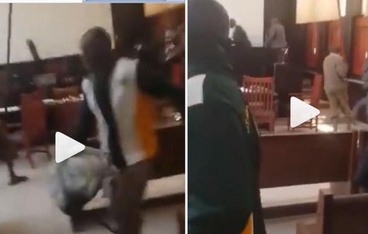 Alleged accused person chases judge with a long stick after pronouncing him guilty (video)