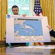 US President Donald Trump updates the media on Hurricane Dorian preparedness from the Oval Office at the White House