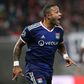 Memphis Depay celebrates scoring the opening goal at RB Leipzig on Wednesday