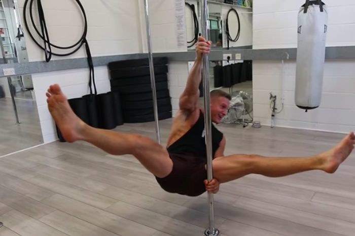 Bodybuilder Tries Pole Dancing for the First Time