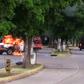 Trucks burn in Culiacan, capital of jailed Mexican druglord Joaquin "El Chapo" Guzman's home state of Sinaloa, on October 17, 2019