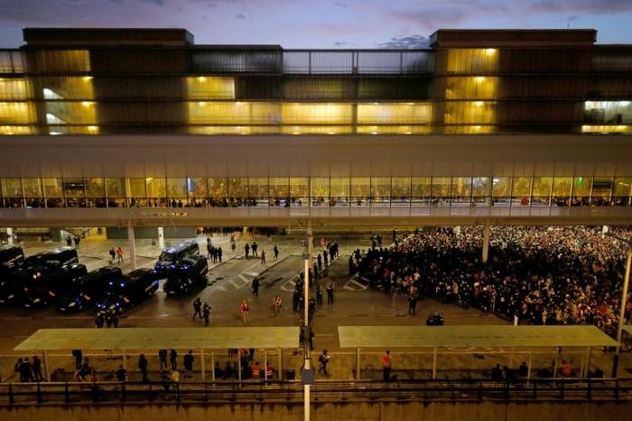Thousands of protestors converged on Barcelona airport -- a tactic inspired by demonstrations in Hong Kong