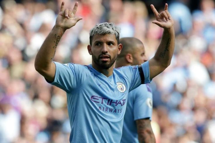 Doubling up: Sergio Aguero scored twice in Manchester City's 4-0 thrashing of Brighton