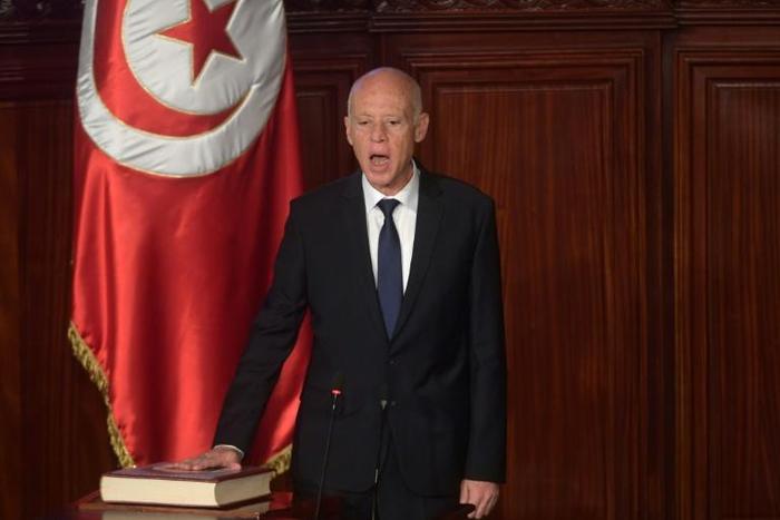 Tunisia's new President Kais Saied, an academic nicknamed "Robocop" for his rigid and austere manner, takes the oath of office after his upstart election victory earlier this month