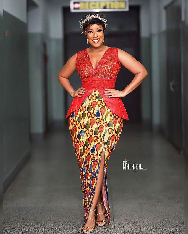 Ghanaian actress, Joselyn Dumas looking stunning in a beautiful dress and hair piece.