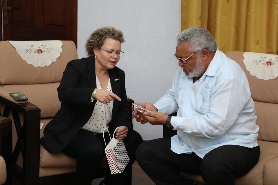 Jerry Rawlings with Ambassador to Ghana, Shani Cooper