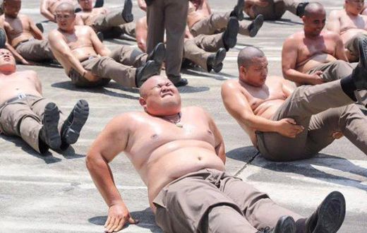 Overweight Thai police officers taken to fat burning camp to reduce pot-belly
