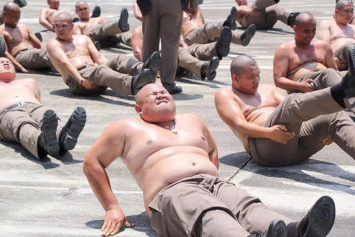 Overweight Thai police officers taken to fat burning camp to reduce pot-belly
