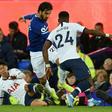 Everton midfielder Andre Gomes (centre) was injured following a challenge by Tottenham's Son Heung-min (left)