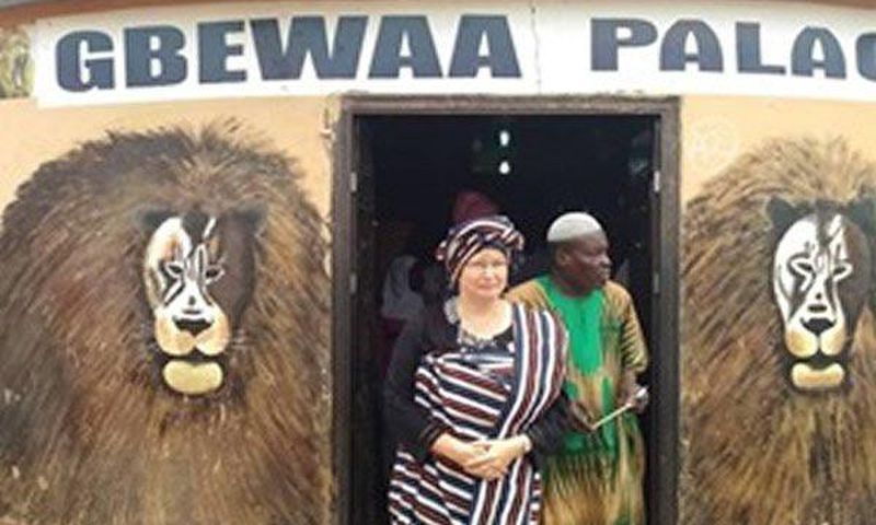 Heather Cameron coming out of the Gbewaa Palace at Yendi