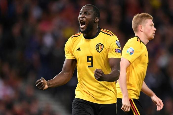 Too strong: Romelu Lukaku scored Belgium's opener in a 4-0 win over Scotland