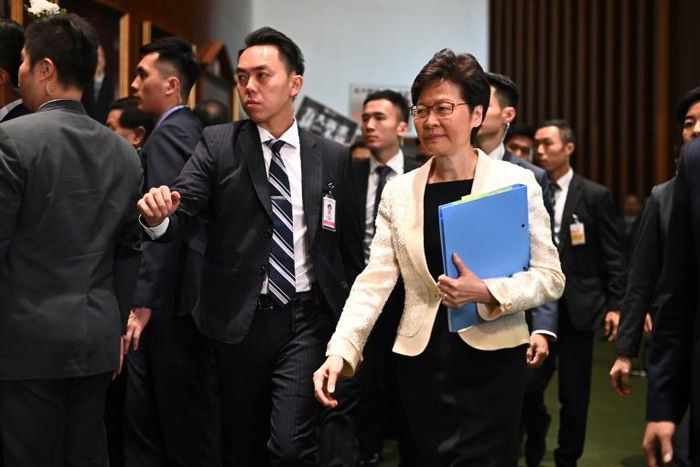 There has been speculation Beijing was preparing to remove Hong Kong Chief Executive Carrie Lam (R) as city authorities struggle to contain pro-democracy demonstrations