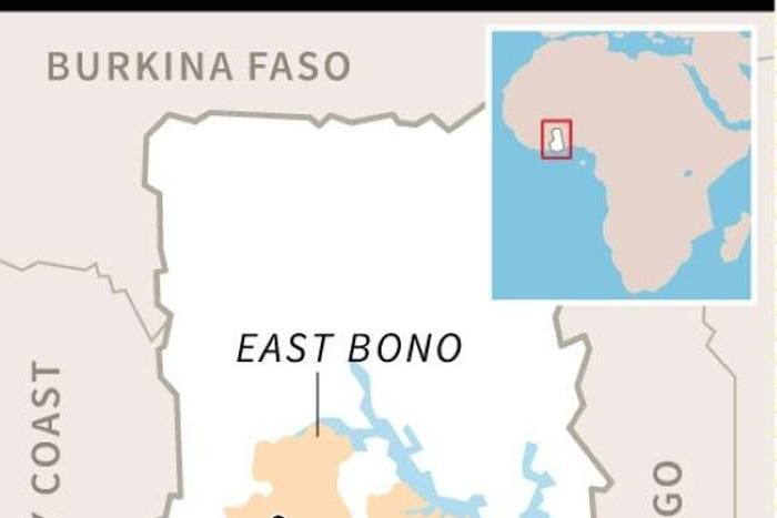 Map locating fatal bus crash in Kintampo, Ghana