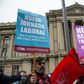Demonstrators against the government economic policies in front of the palace of the Courts in Santiago