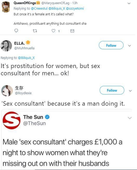 Outrage as male sex workers are referred to as “sex consultants”, while females are called prostitutes