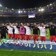 Turkish players saluted at the end of their draw against France at the Stade de France.