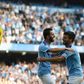 Manchester City's Bernardo Silva (C) celebrates a goal in his side's rout of Watford