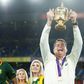 South Africa's head coach Rassie Erasmus lifts the Webb Ellis Cup