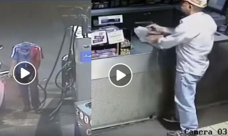 Armed robber robs fuel station’s supermarket, uses part of the loot to pay for fuel (video)