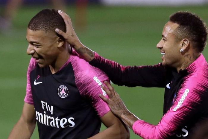 Paris Saint-Germain's French forward Kylian Mbappe and Brazilian forward Neymar