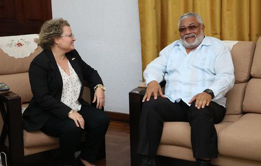 Former President Jerry John Rawlings with Ambassador to Ghana, Shani Cooper