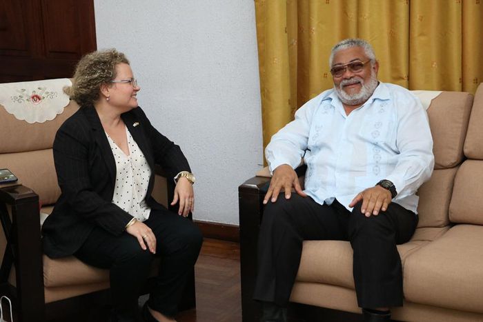 Former President Jerry John Rawlings with Ambassador to Ghana, Shani Cooper