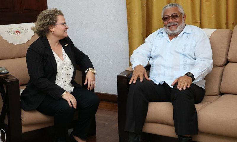 Former President Jerry John Rawlings with Ambassador to Ghana, Shani Cooper