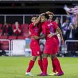 Weston Mckennie of the United States celebrates with Cristian Roldan and Josh Sargent in the first half of a 7-0 victory over Cuba in the 2019 CONCACAF Nations League in Washington