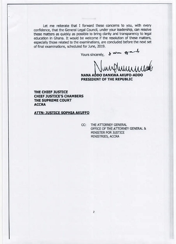 Nana Addo's letter to Sophia Akuffo