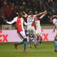 Slavia Prague celebrate after beating Sevilla in the Europa League