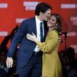 Canadian Prime Minister Justin Trudeau celebrated with his wife Sophie Gregoire after his Liberal Patry was declared winners or leading in a majority of the nation's electoral districts