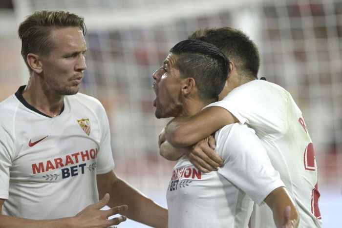 Nolito (centre) scored Sevilla's equaliser as they beat Real Sociedad 3-2 on Sunday.