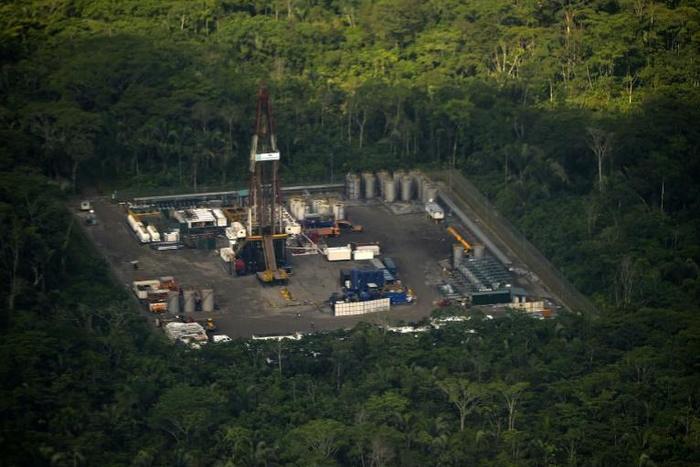 Aerial view of the Ecuador's highly lucrative Tiputini oil field located in the Amazon rainforest