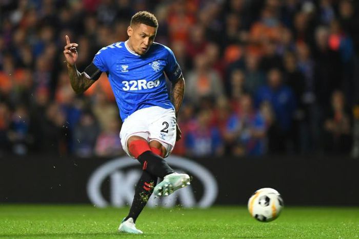 Spot on: James Tavernier scored two penalties as Rangers thrashed Aberdeen 5-0