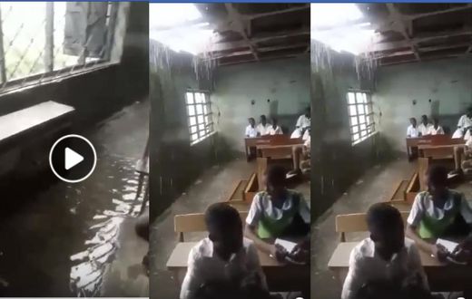 Heartbreaking video shows pupils being ‘swallowed’ by flood as dilapidated classroom leaks during heavy rain