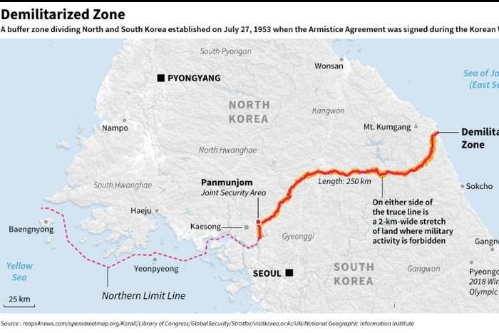 Map of the Demilitarized Zone that has divided the Koreas for decades.
