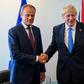Donald Tusk (L), President of the European Council, and Boris Johnson, Prime Minister of the United Kingdom, meet at the United Nations September 23, 2019, in New York.