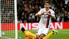 Angel Di Maria celebrates his first goal against Real Madrid at the Parc des Princes