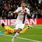 Angel Di Maria celebrates his first goal against Real Madrid at the Parc des Princes